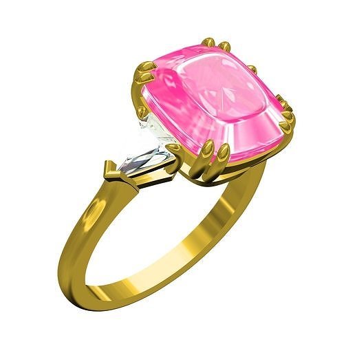Cushion and Trillion Simple Solitaire Ring 3D print model