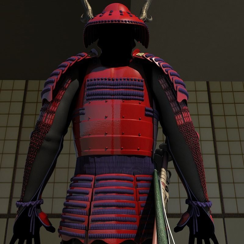 Samurai Armor Red Sanada Clan 3D model_3