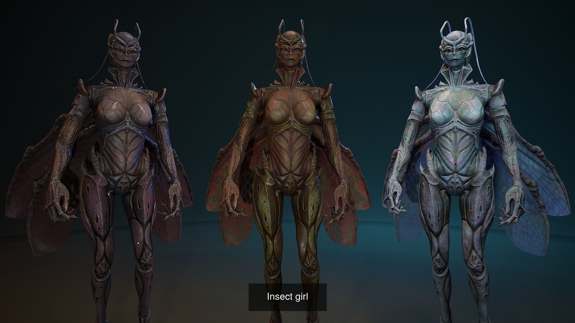 Flock of beetle girls 3D Model Collection_16