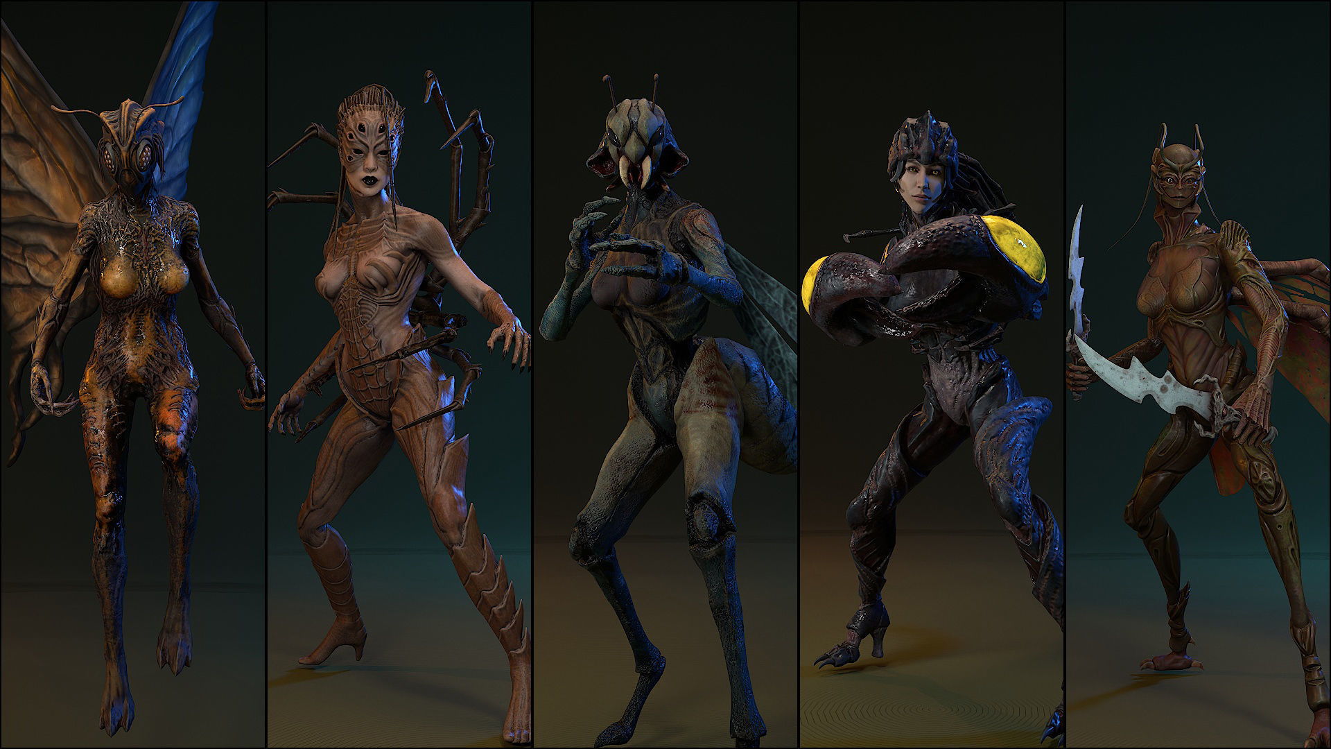 Flock of beetle girls 3D Model Collection_11