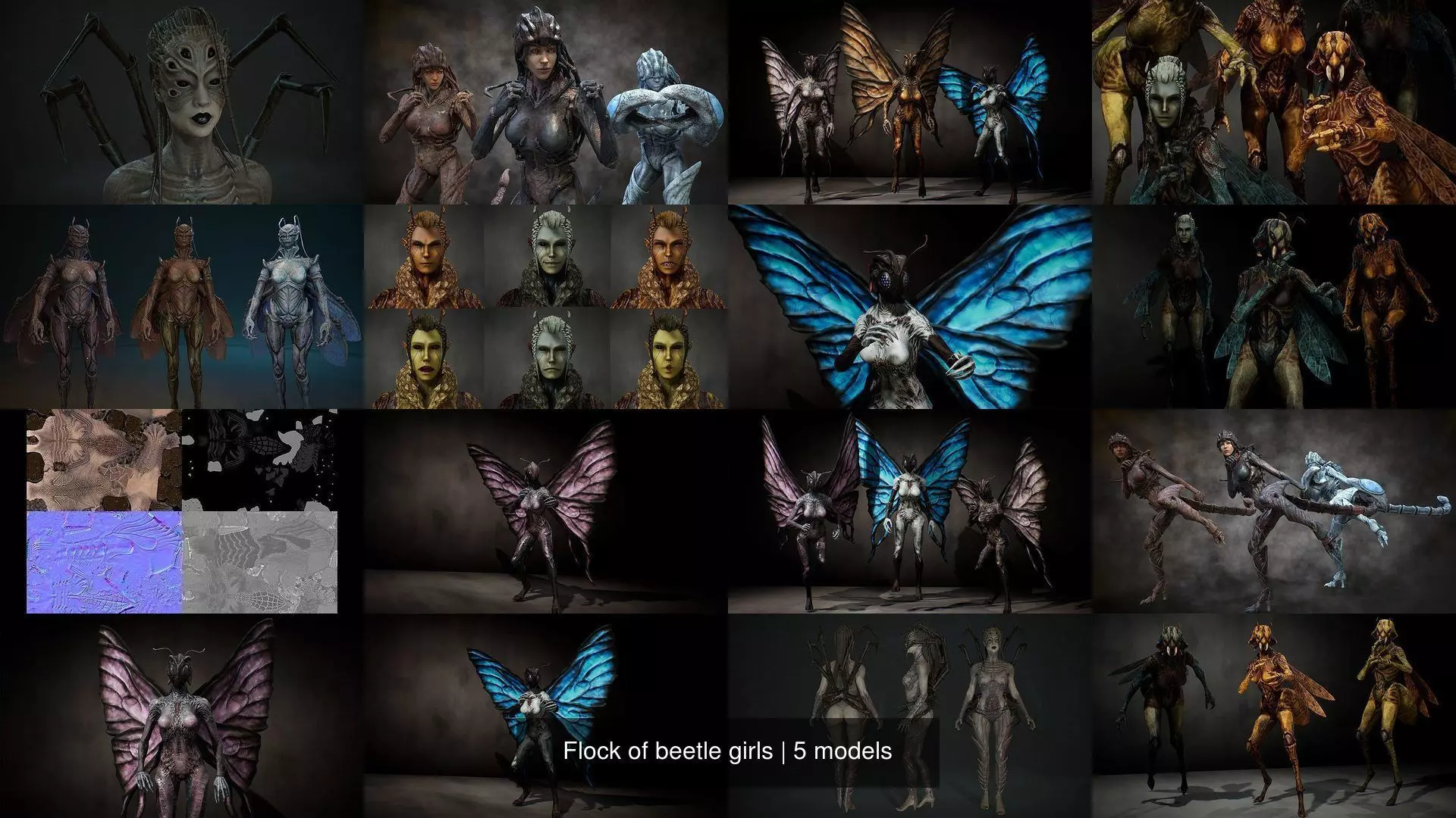 Flock of beetle girls 3D Model Collection_10