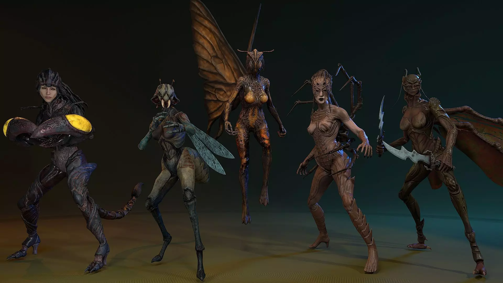 Flock of beetle girls 3D Model Collection_0