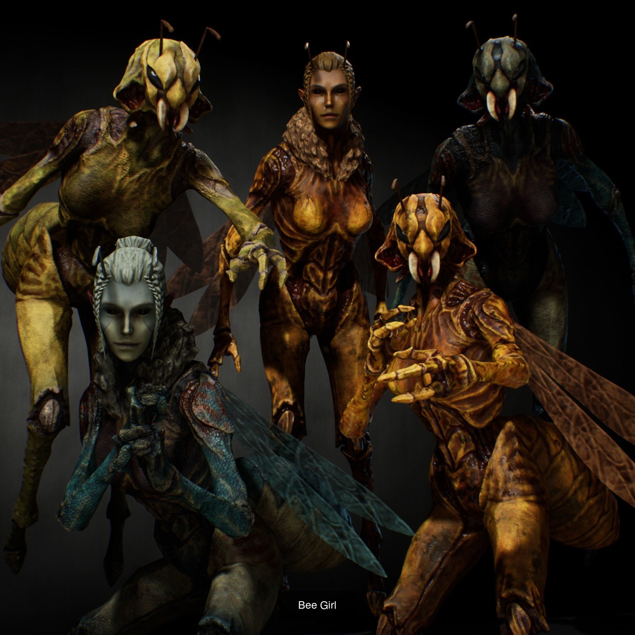 Flock of beetle girls 3D Model Collection_12