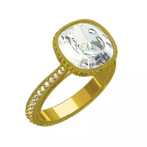 Cushion Cut Single Diamond Art Deco Ring