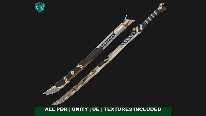  Sci-Fi Sword 01 All PBR Unity UE Textures Included Low-poly 3D model