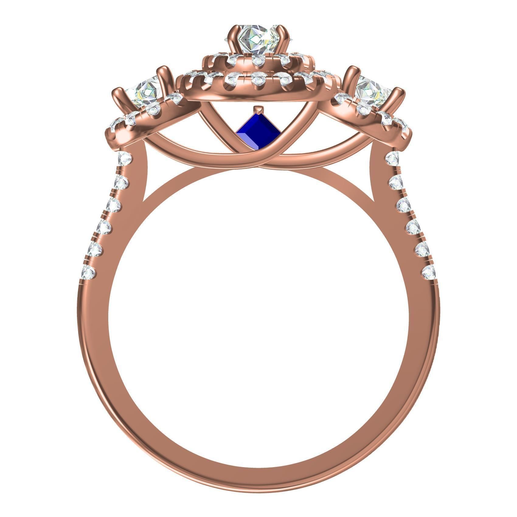 Oval and Round Diamond Double Halo Split Shank Engagement Ring 3D print model_5