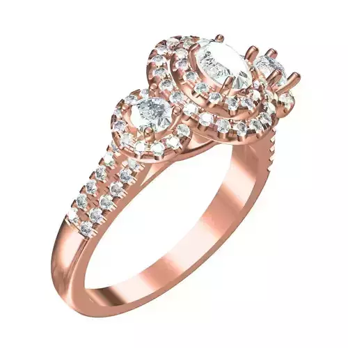 Oval and Round Diamond Double Halo Split Shank Engagement Ring