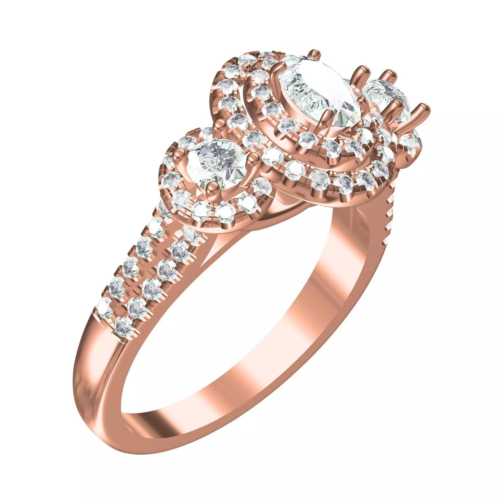 Oval and Round Diamond Double Halo Split Shank Engagement Ring 3D print model_0