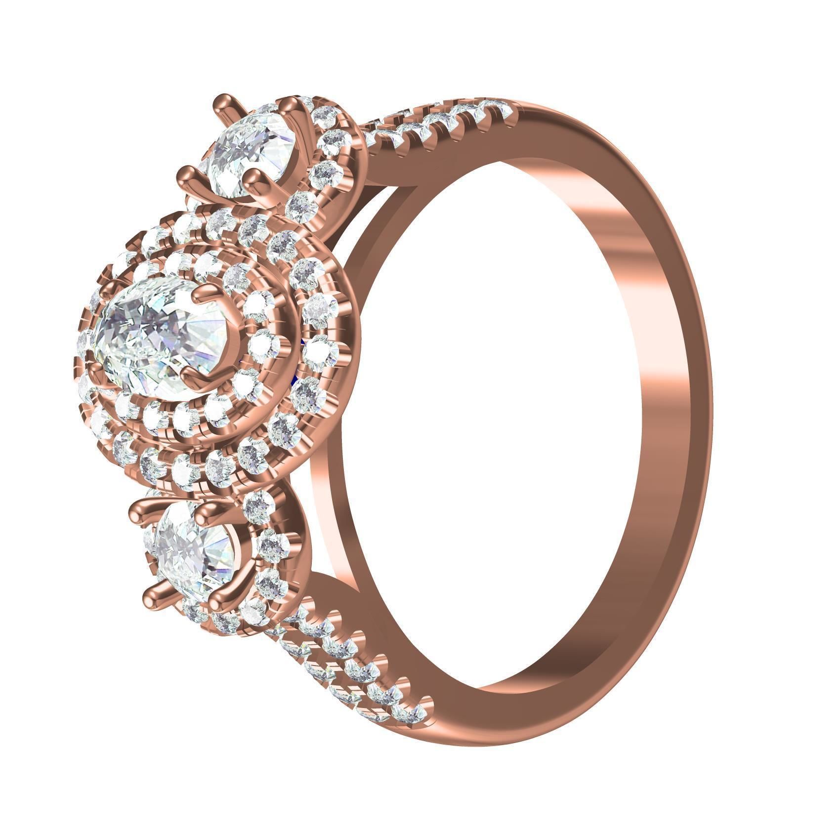 Oval and Round Diamond Double Halo Split Shank Engagement Ring 3D print model_3