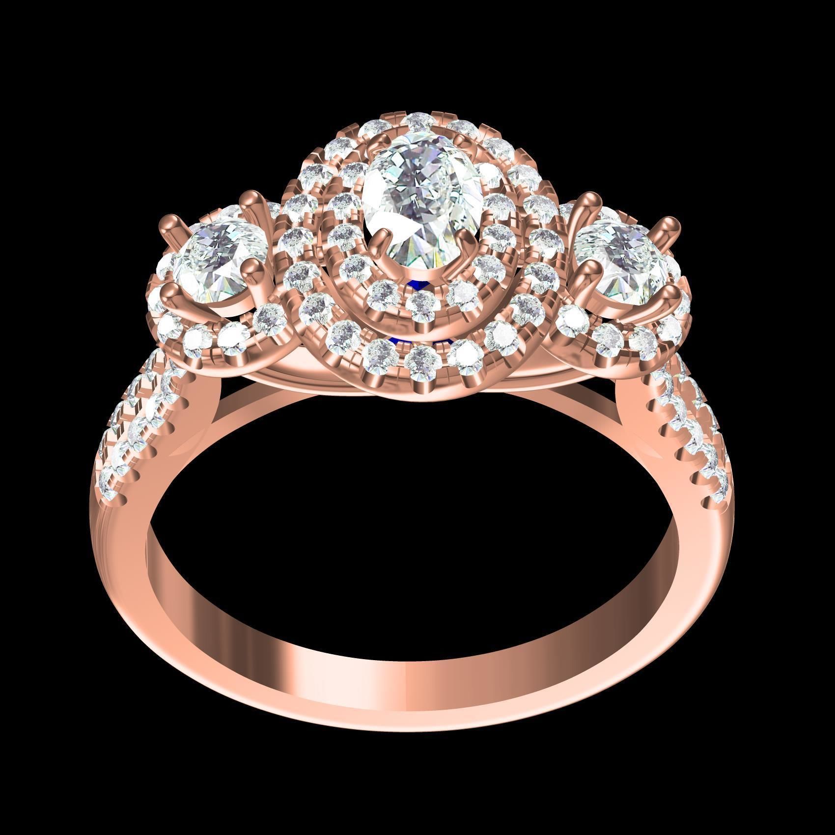 Oval and Round Diamond Double Halo Split Shank Engagement Ring 3D print model_9