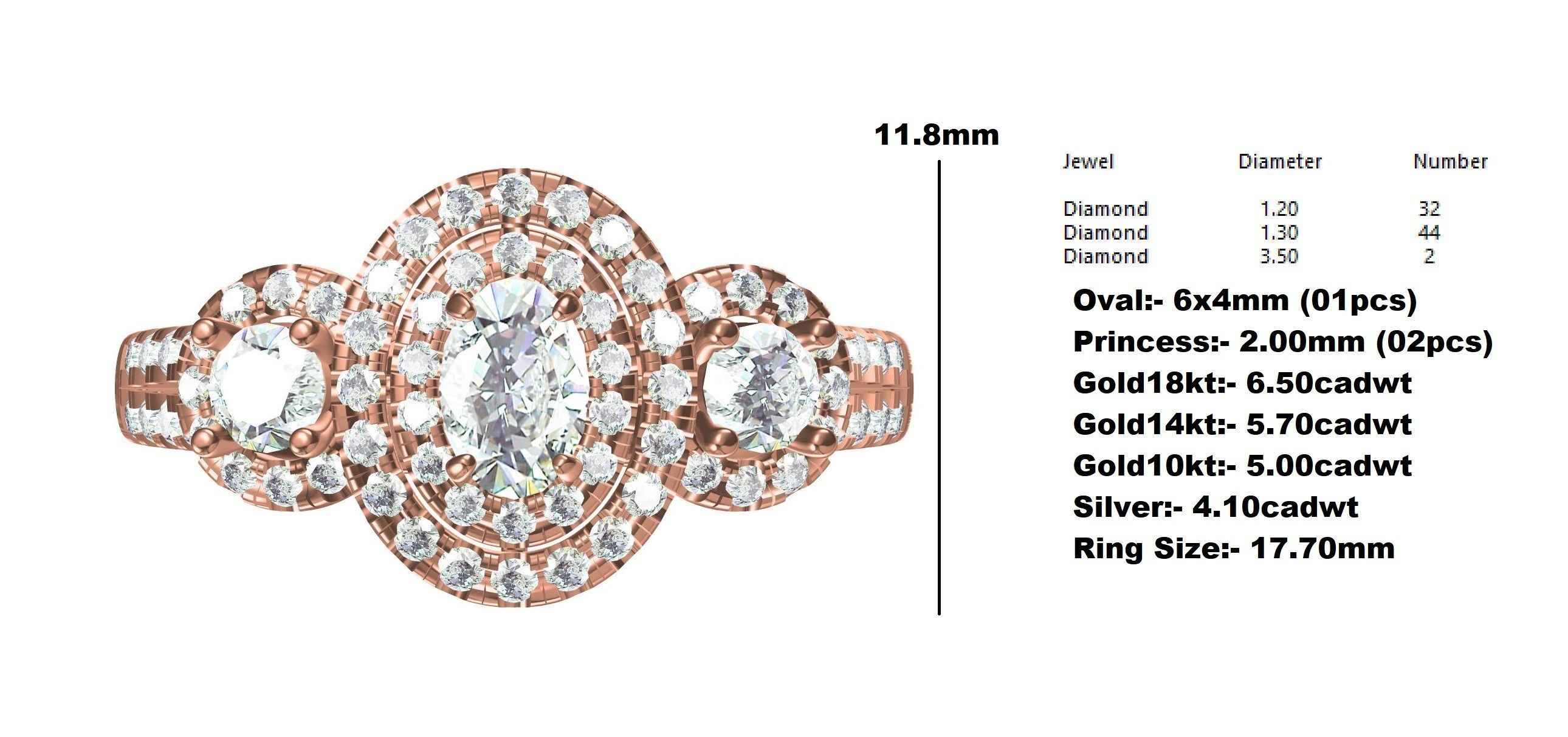 Oval and Round Diamond Double Halo Split Shank Engagement Ring 3D print model_12