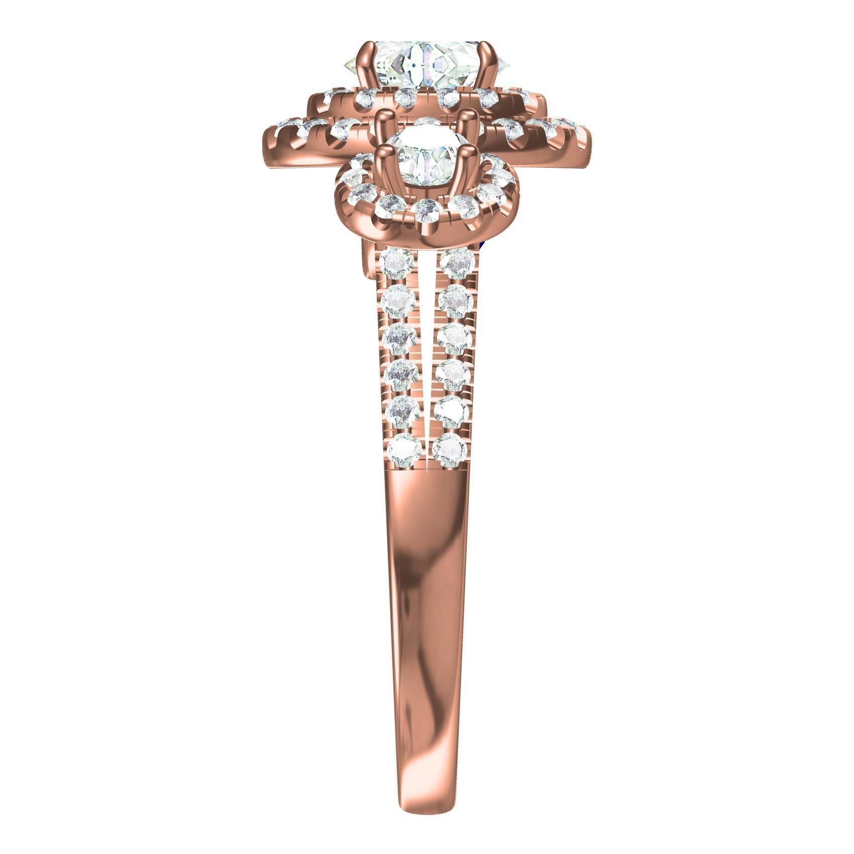 Oval and Round Diamond Double Halo Split Shank Engagement Ring 3D print model_6