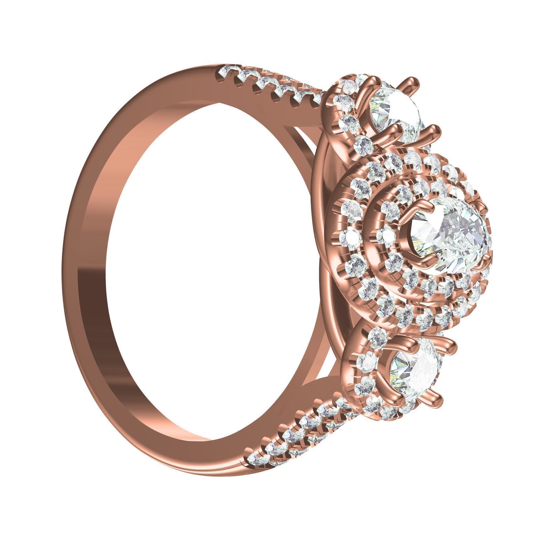 Oval and Round Diamond Double Halo Split Shank Engagement Ring 3D print model_4