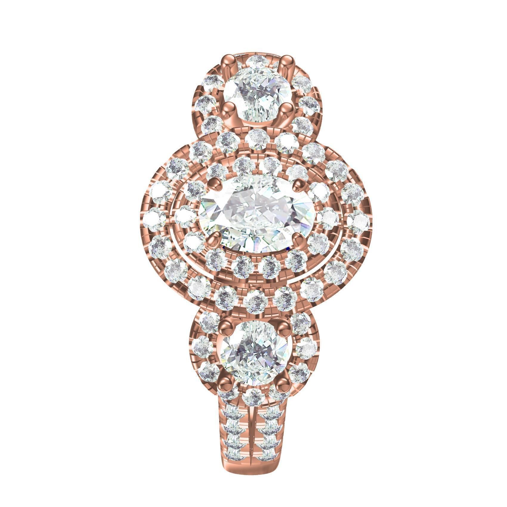 Oval and Round Diamond Double Halo Split Shank Engagement Ring 3D print model_8