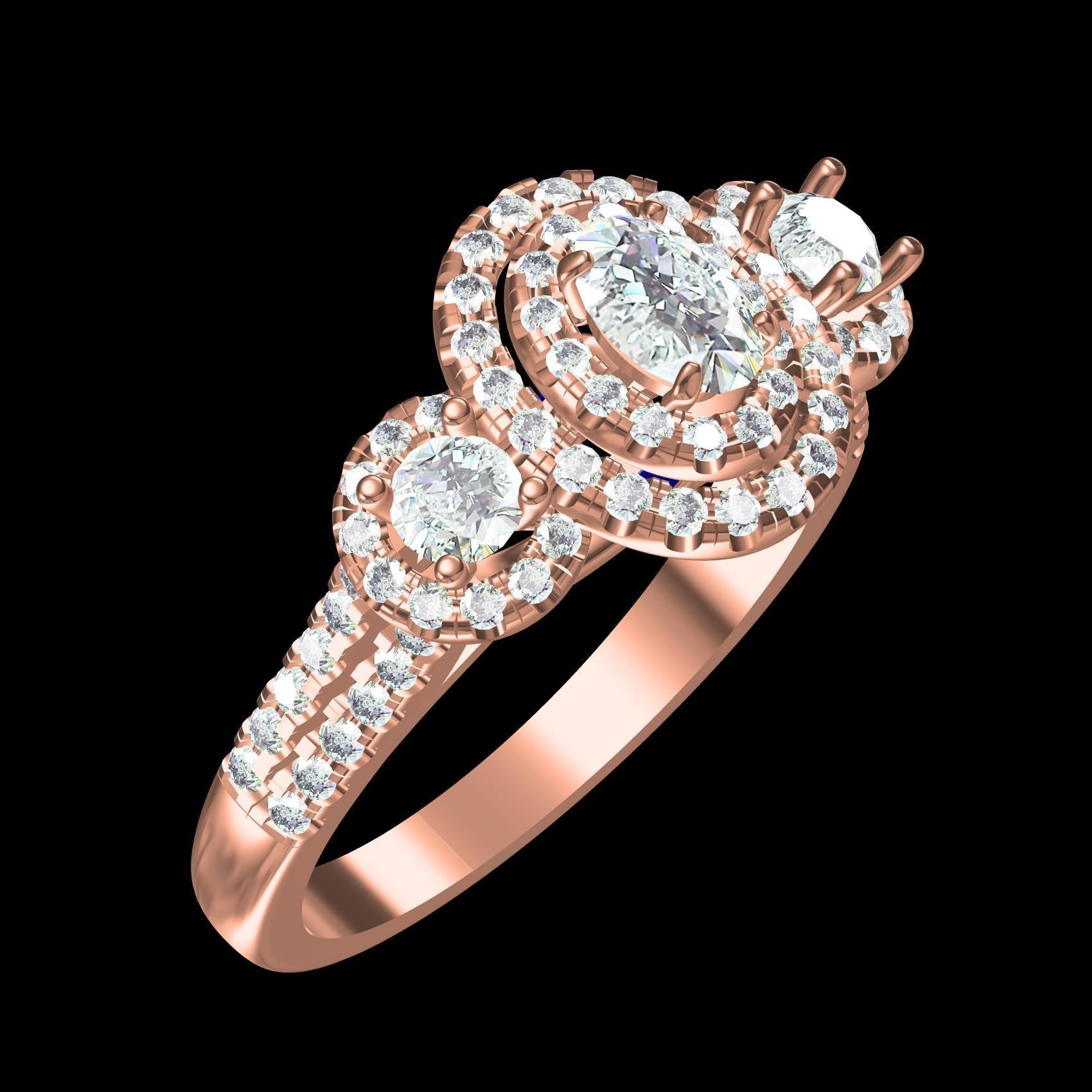 Oval and Round Diamond Double Halo Split Shank Engagement Ring 3D print model_11