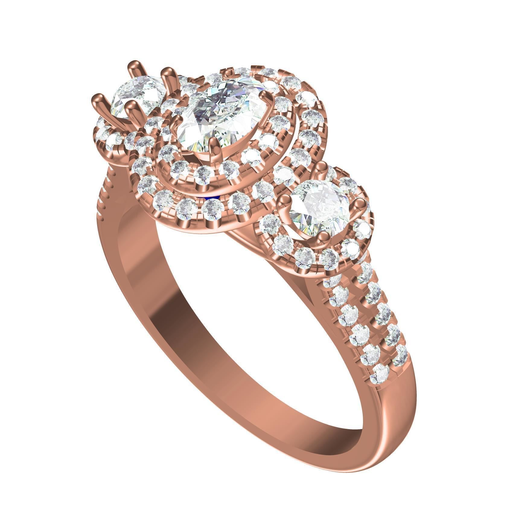 Oval and Round Diamond Double Halo Split Shank Engagement Ring 3D print model_1