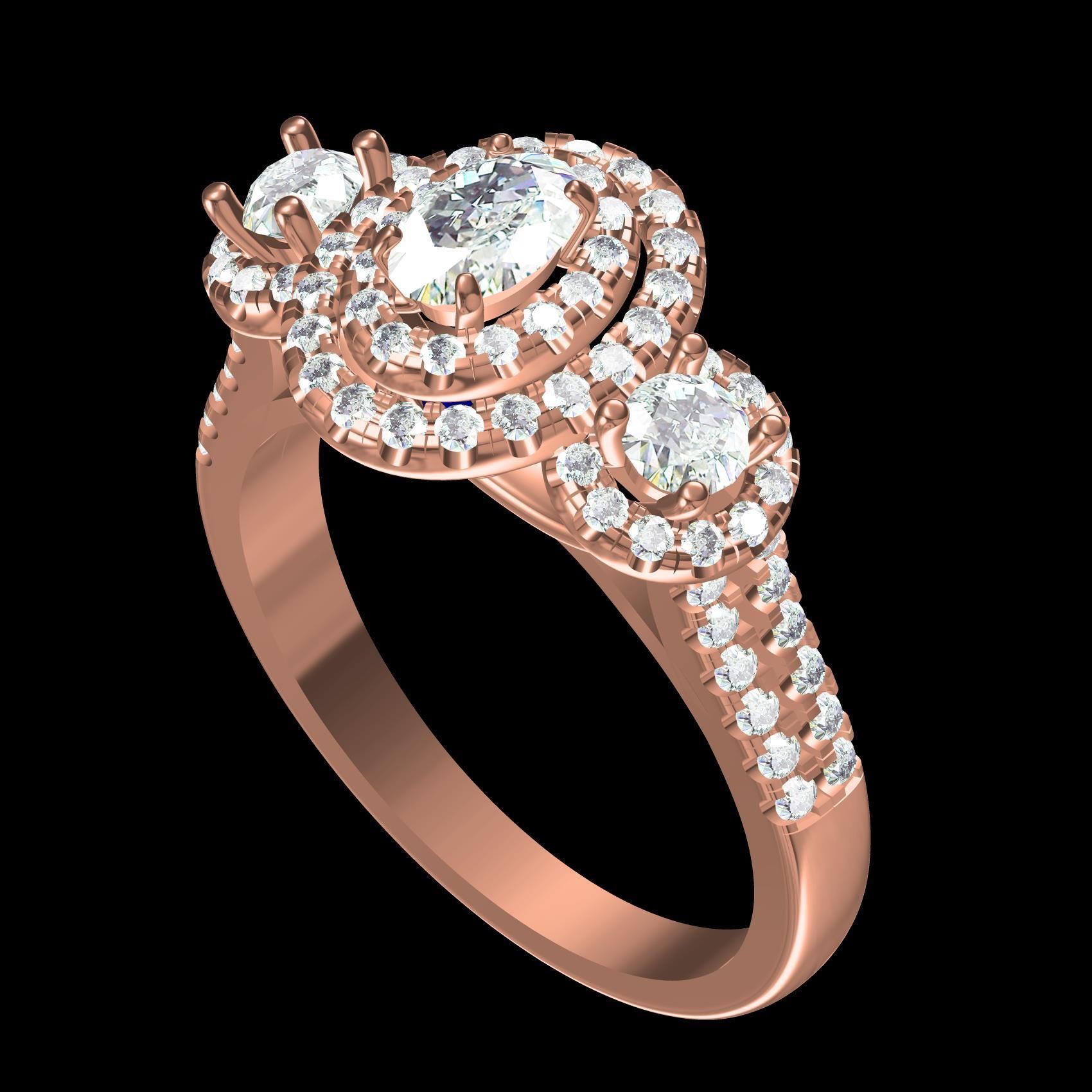 Oval and Round Diamond Double Halo Split Shank Engagement Ring 3D print model_10