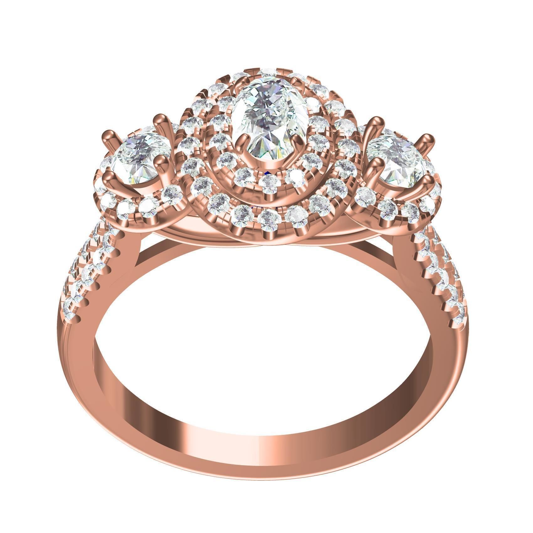 Oval and Round Diamond Double Halo Split Shank Engagement Ring 3D print model_2