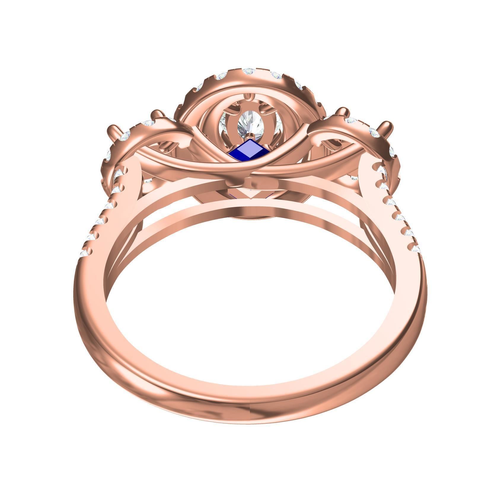 Oval and Round Diamond Double Halo Split Shank Engagement Ring 3D print model_7