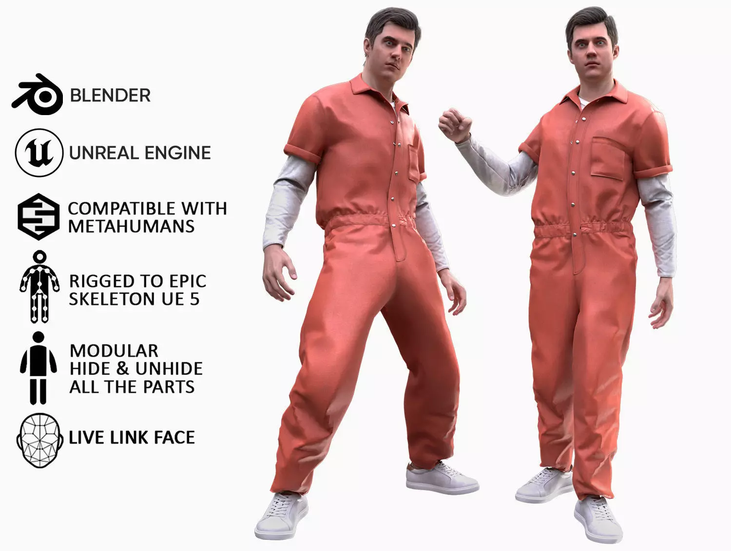 Man - Prisoner - Modular - Rigged Low-poly 3D model_0