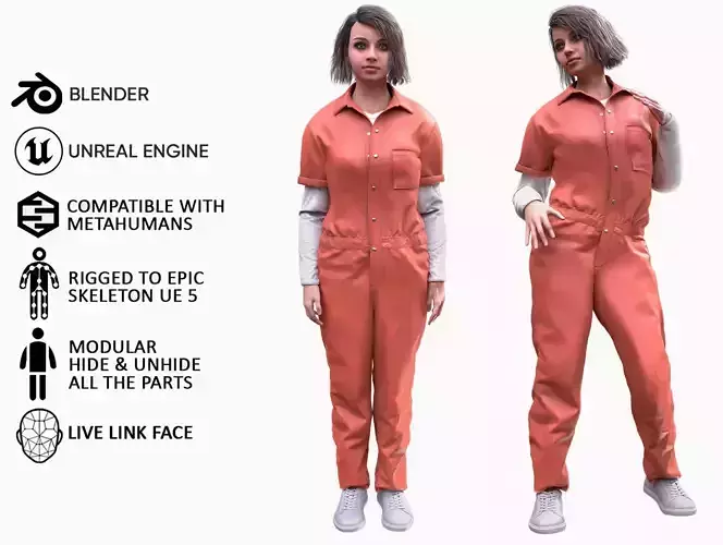 Woman - Prisoner - Modular - Rigged Low-poly 3D model