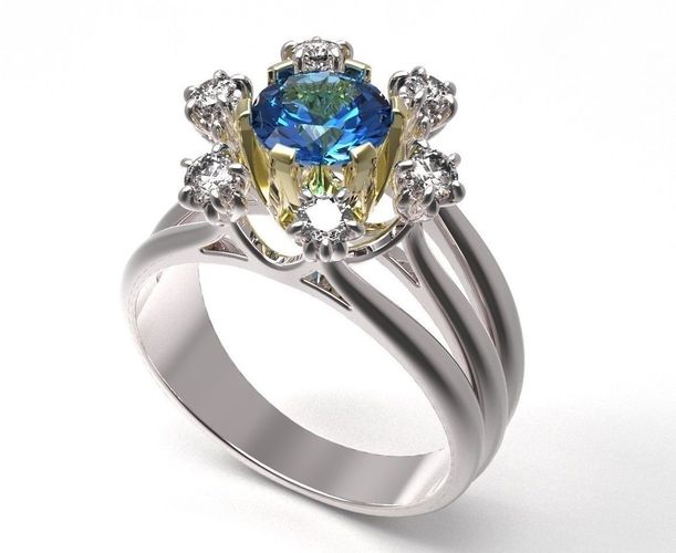 Ring topaz and diamond 3D print model