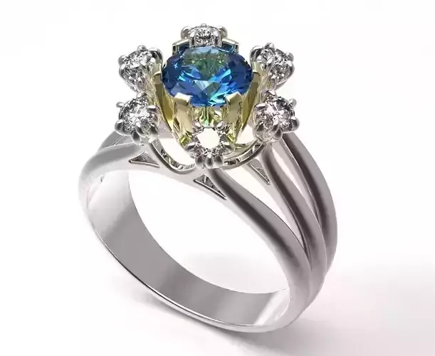 Ring topaz and diamond 3D print model