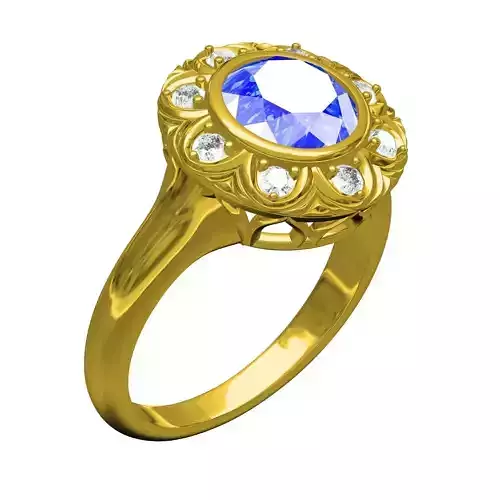 Blue Sapphire Diamond Art Deco Engagement Ring