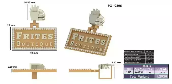 Frites Boutique Pendant 3D model