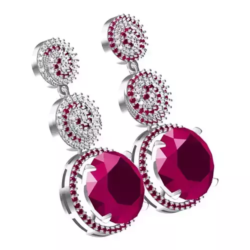 Pink Round Halo Diamond Drop Earring 3D print model
