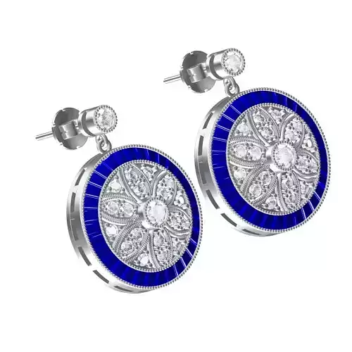 Blue Sapphire and Diamond Vintage Dangle Earring