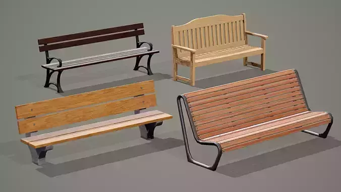 3D model 4 simple benches VR / AR / low-poly | CGTrader