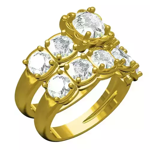 Big Round Diamond Solitaire Ring with Wedding Band