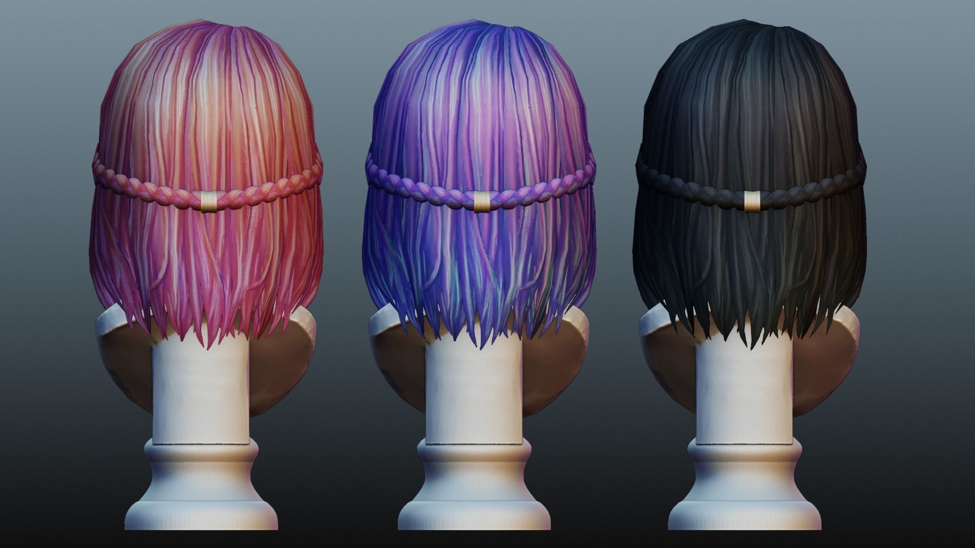 Female hair low poly 3 color model Low-poly 3D model_16