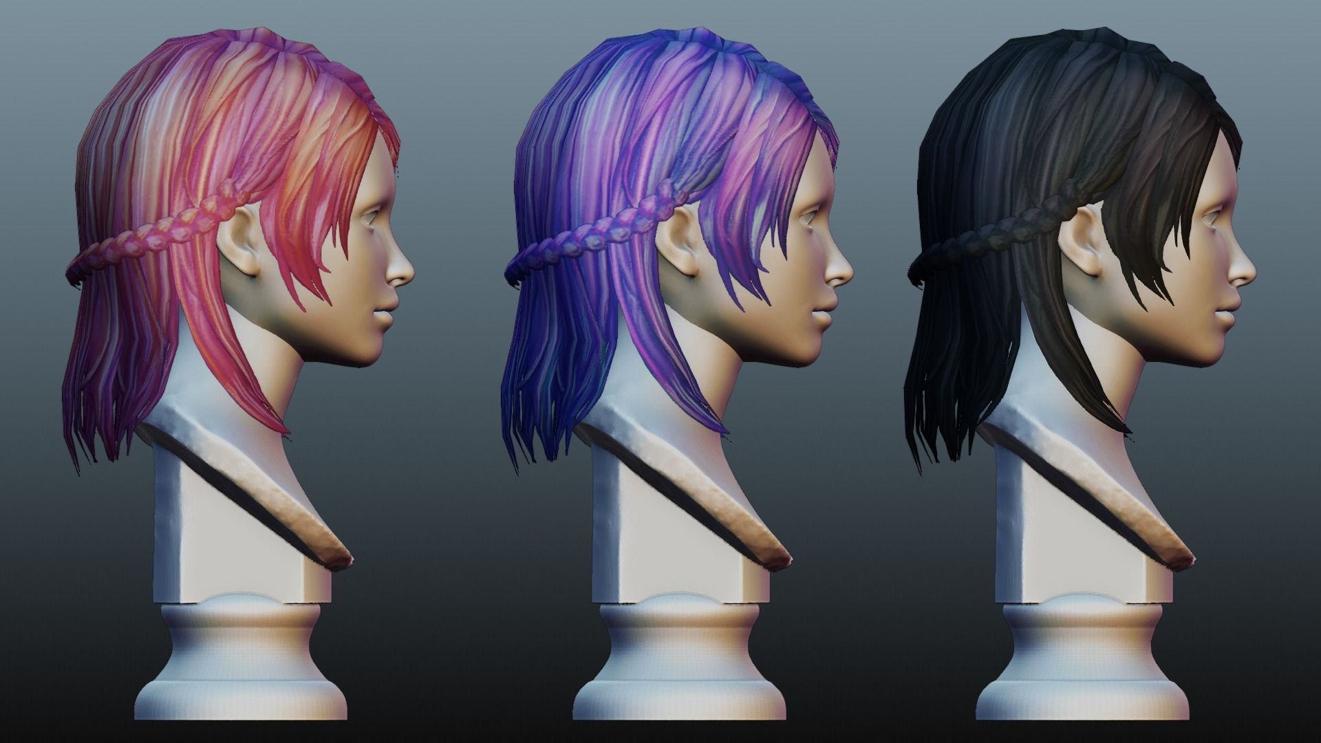 Female hair low poly 3 color model Low-poly 3D model_3