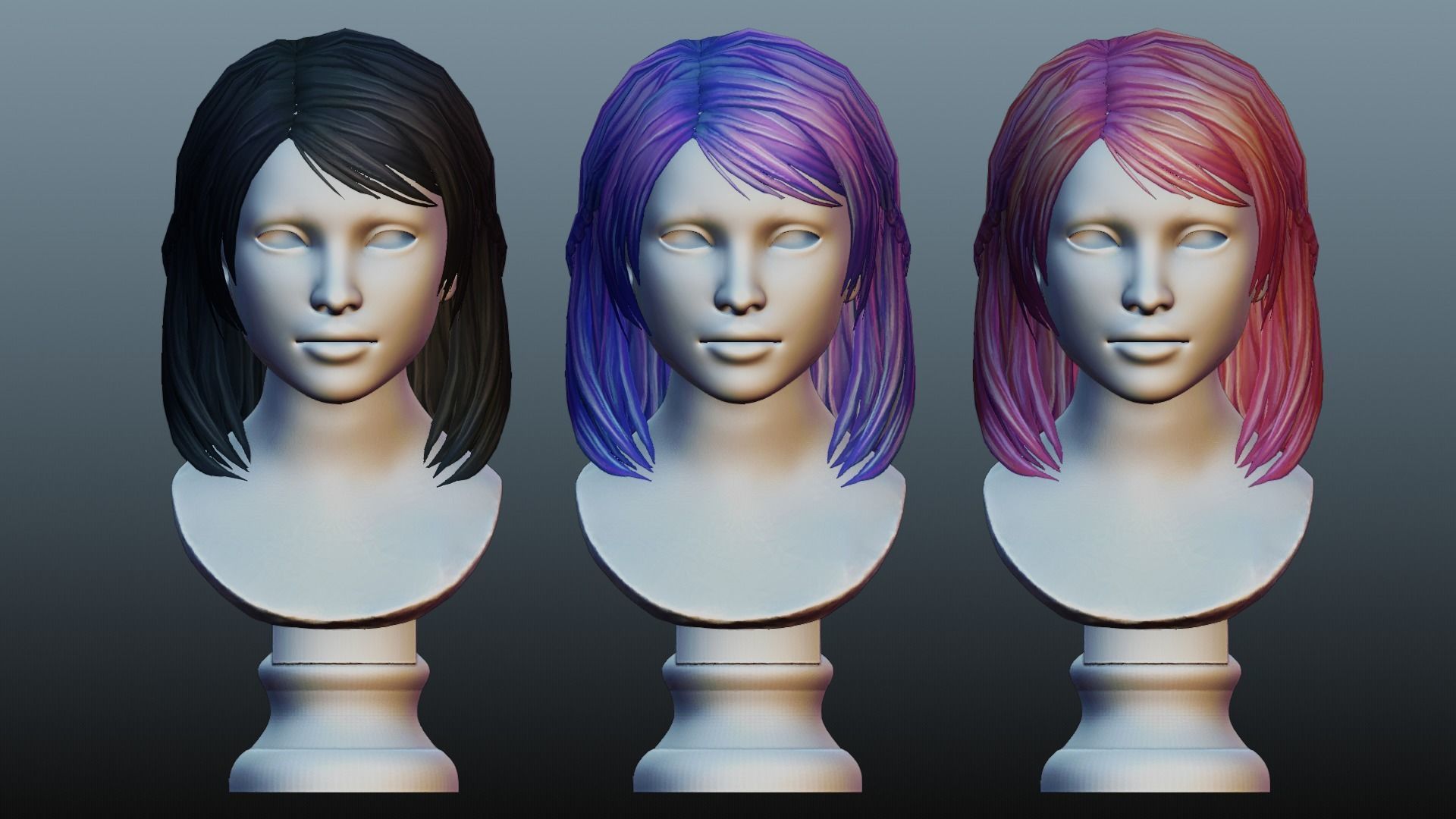 Female hair low poly 3 color model Low-poly 3D model_15