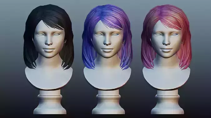 Female hair low poly 3 color model