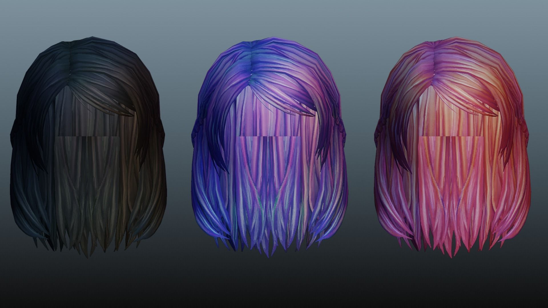 Female hair low poly 3 color model Low-poly 3D model_19