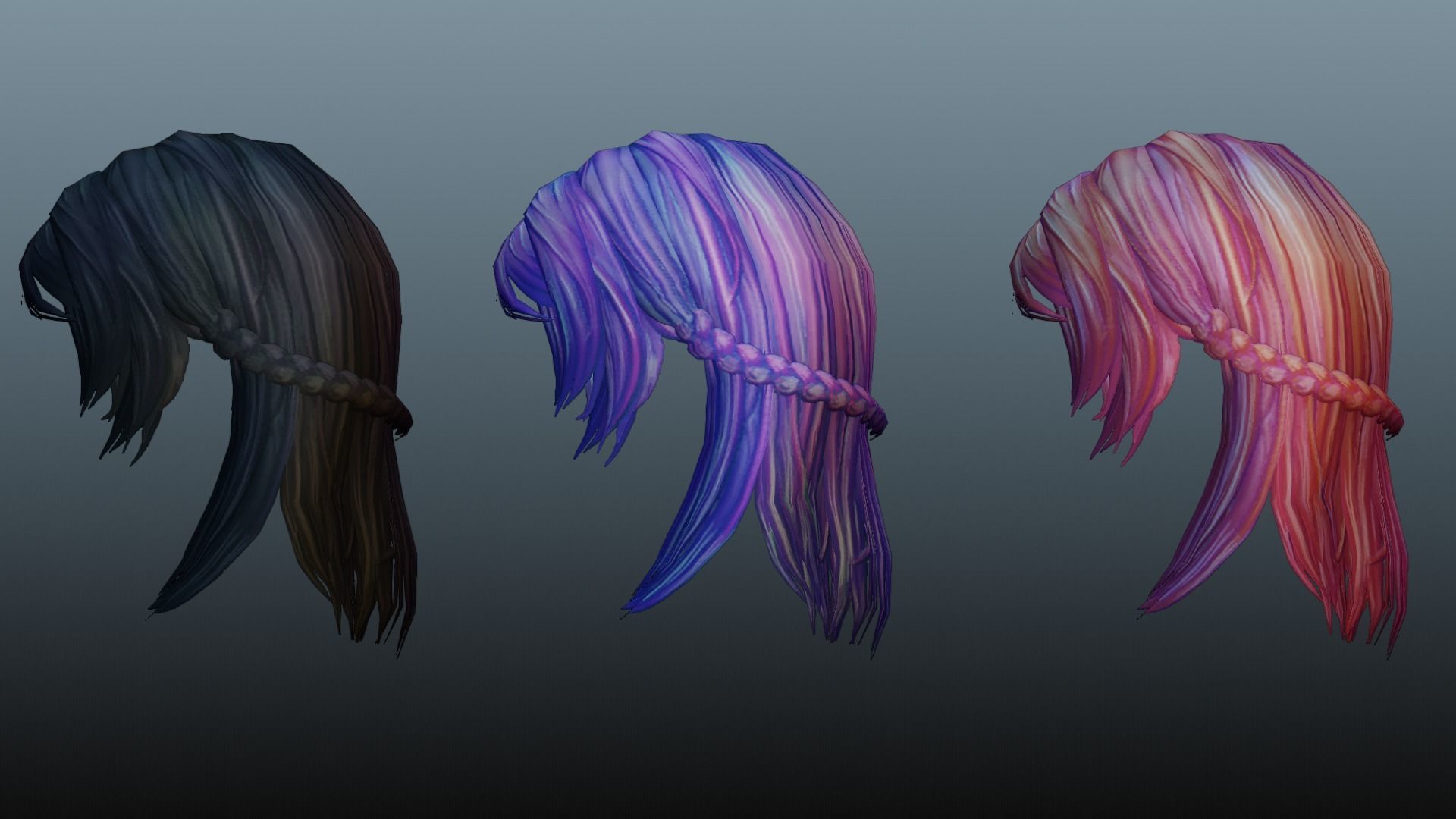 Female hair low poly 3 color model Low-poly 3D model_22