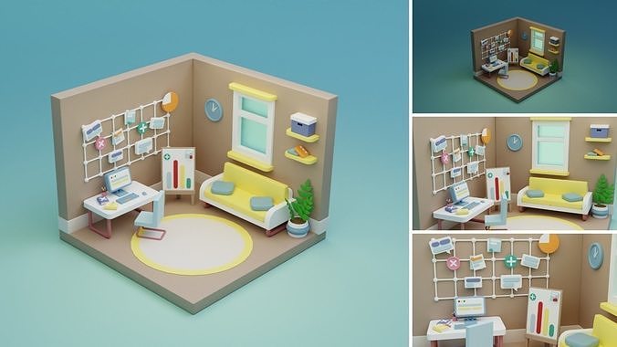 Cozy Cartoon Rooms Interior 2 Low-poly 3D model 6