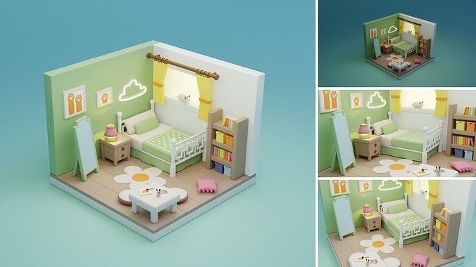Cozy Cartoon Rooms Interior 2 Low-poly 3D model 4