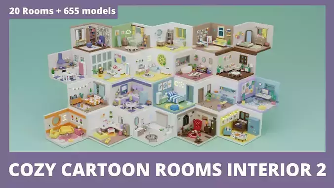 Cozy Cartoon Rooms Interior 2 Low-poly 3D model