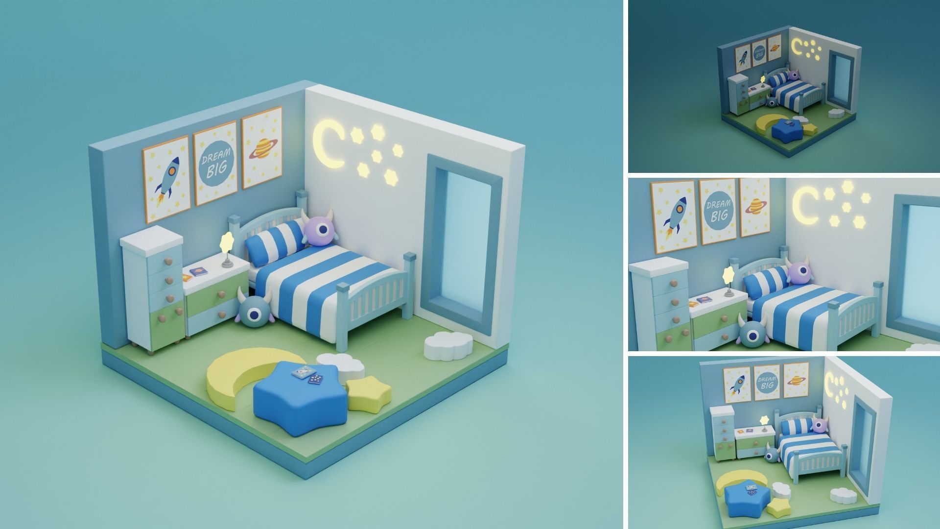 3D model Cozy Cartoon Rooms Interior 2 VR / AR / low-poly | CGTrader