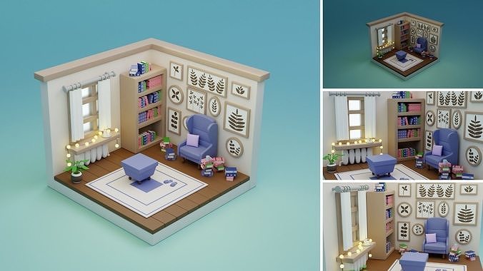Cozy Cartoon Rooms Interior 2 Low-poly 3D model 3