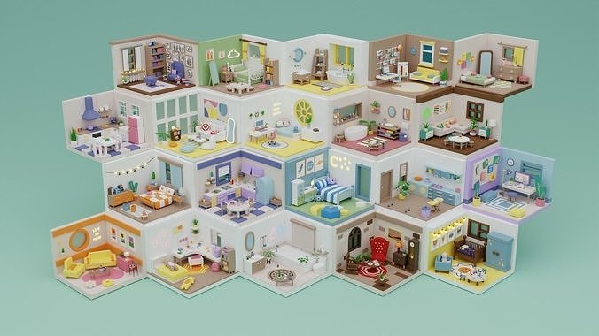 Cozy Cartoon Rooms Interior 2 Low-poly 3D model 2