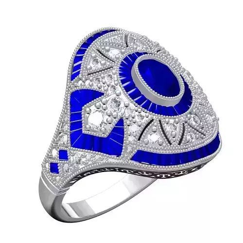 Blue Oval and Multi Stone Cluster Vintage Ring