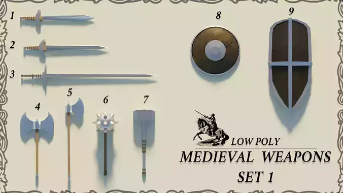 Low Poly Medieval Weapons set 1 