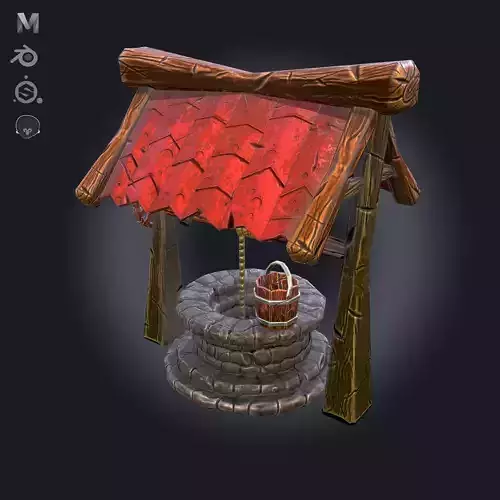 Stylized Medieval well and bucket - PBR Game Ready 