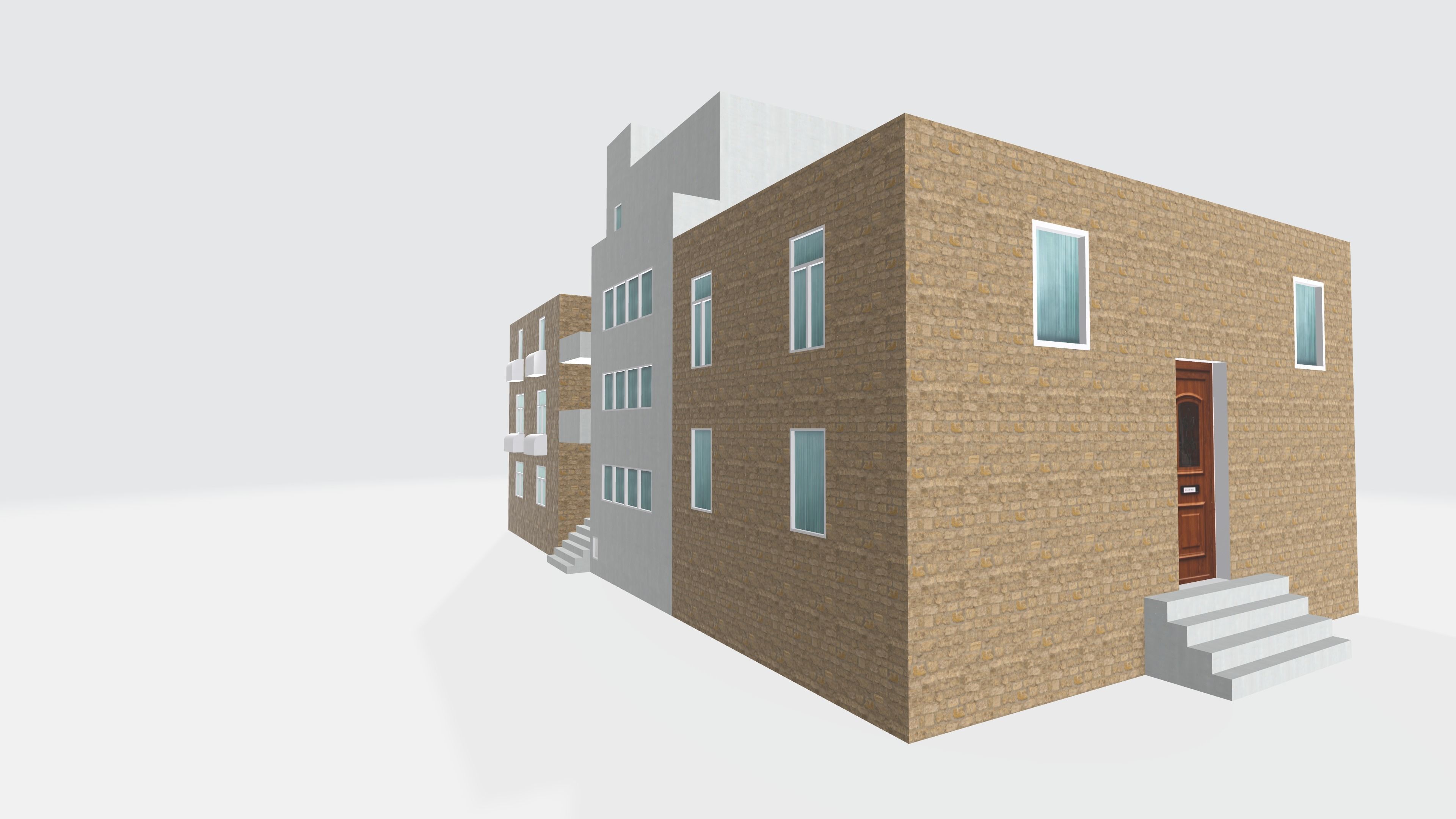 Triple house 3D model Free low-poly 3D model_1