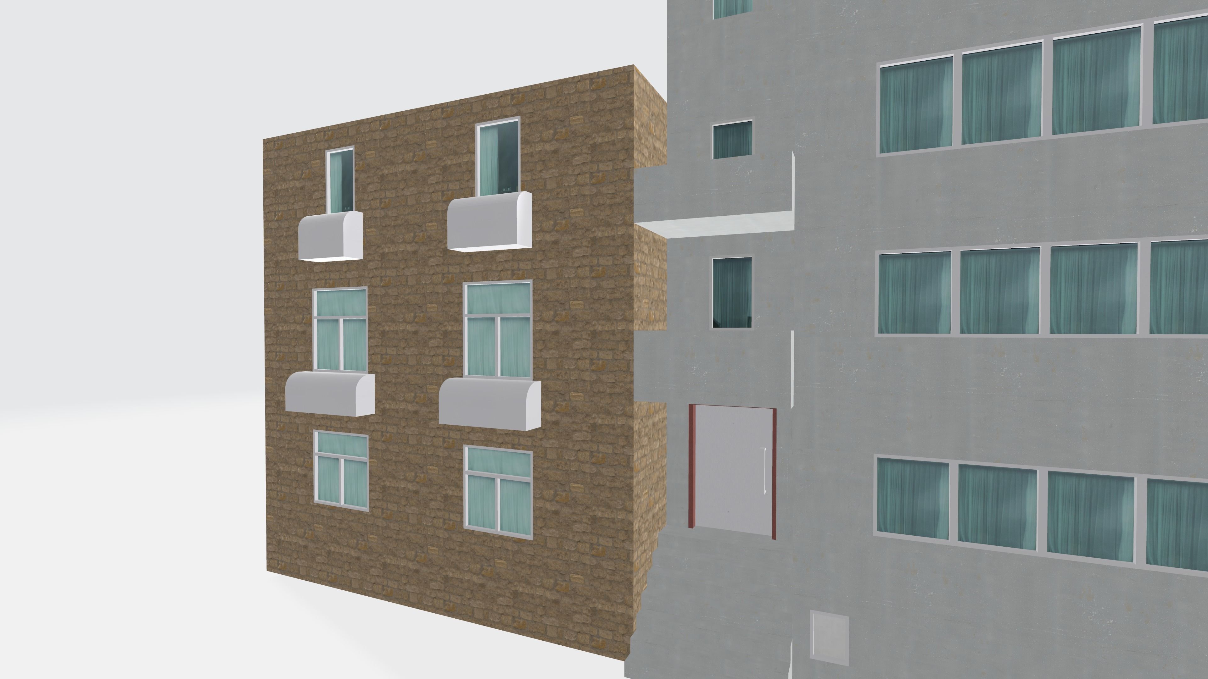 Triple house 3D model Free low-poly 3D model_2